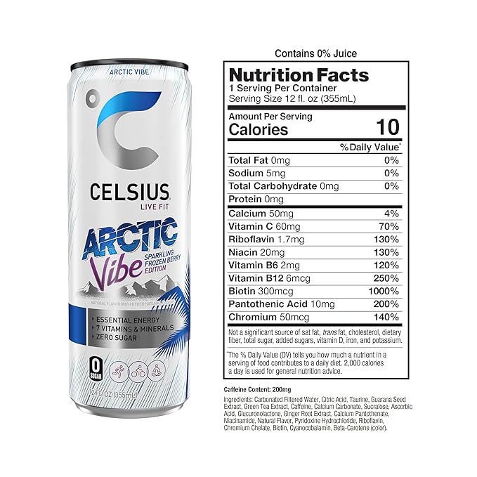 CELSIUS ARCTIC VIBE Sparkling Frozen Berry, Sugar Free Energy Drink, 12 Fl Oz (Pack of 12)