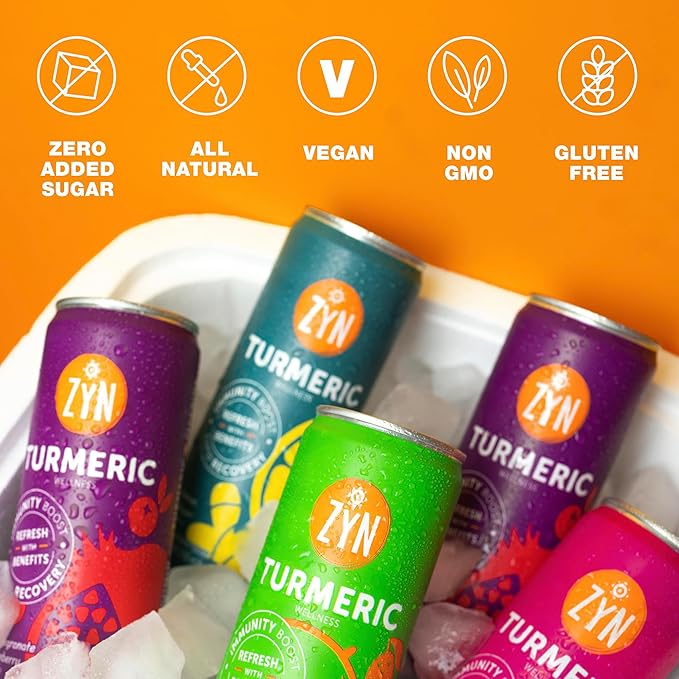 ZYN Turmeric Wellness Drink (6 Pack), Lemon Ginger Flavored Turmeric Curcumin Drink with Black Pepper, No Added Sugar, Low Carb & Low Calorie Drink, Clean Alternative