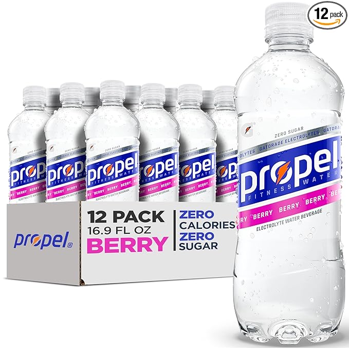 Propel Electrolyte Enhanced Water Sports Drink, Berry Flavored Water, Zero Calorie & Zero Sugar Hydration with Electrolytes and Vitamins C & E, 16.9 fl oz Water Bottles (12 Pack)