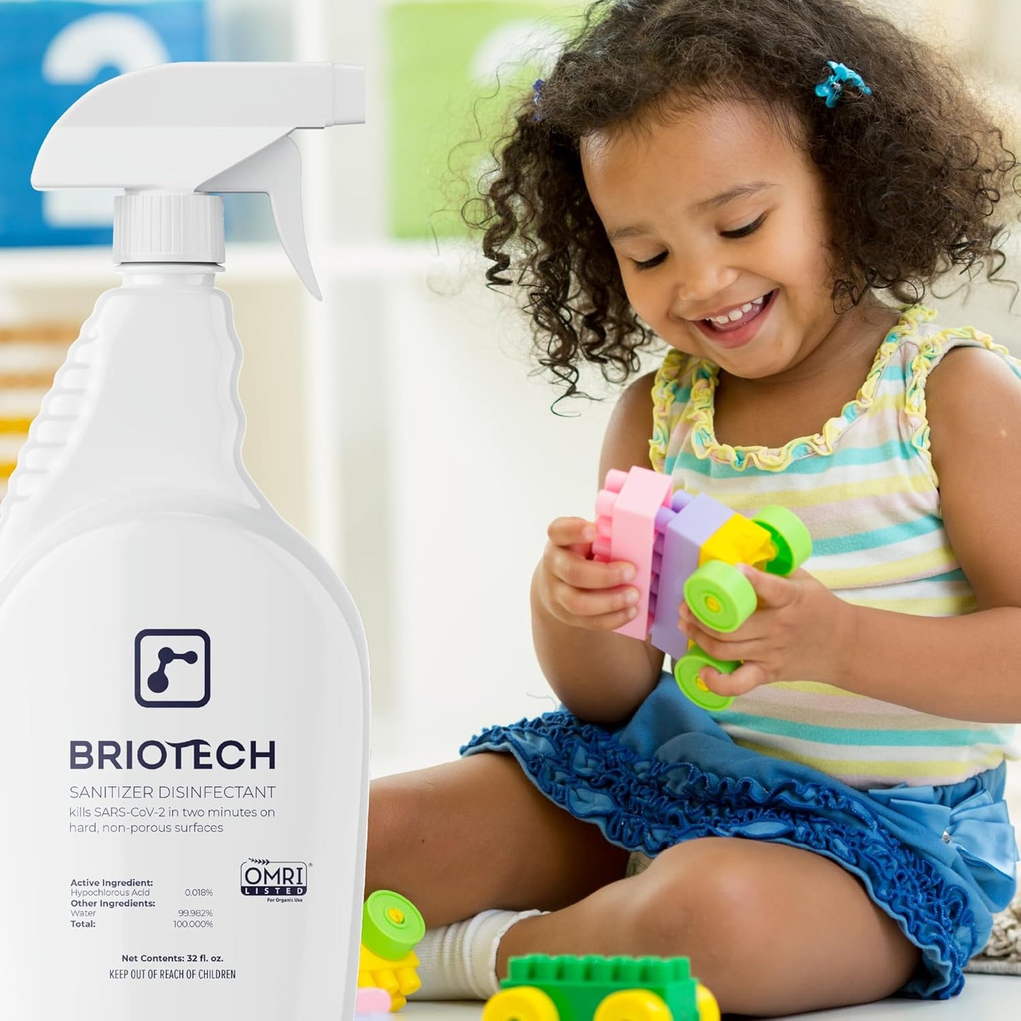 BRIOTECH Sanitizer Disinfectant Hypochlorous Spray, Kill 99.99% of Viruses & Bacteria, Control Mold, Eliminate Odor, Gentle for Nursery & Play Rooms, Food Contact Surface Sanitizer, 32 fl oz Refill