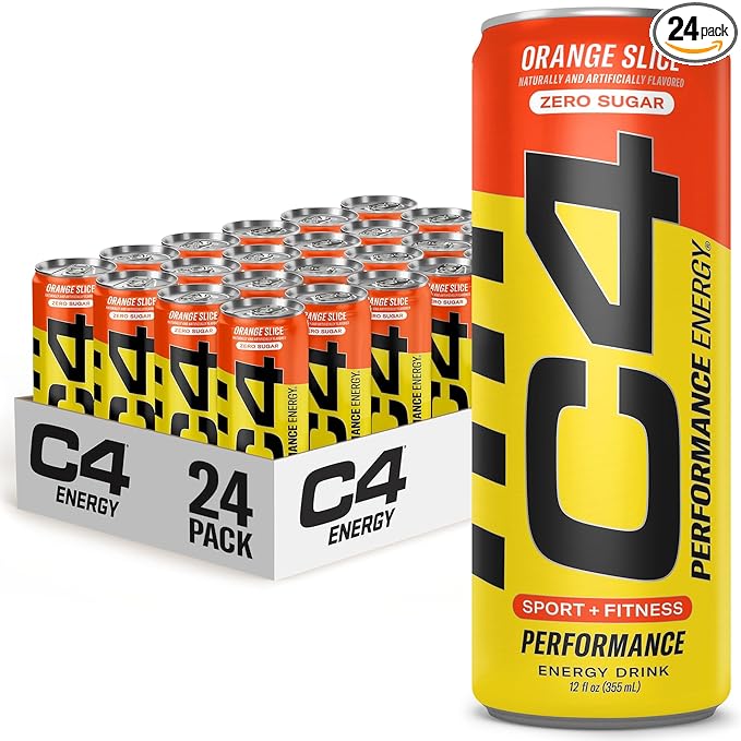 C4 Original Sugar Free Energy Drink | Orange Slice | Pre Workout Performance Drink with No Artificial Colors or Dyes,12 Fl Oz (Pack of 24)