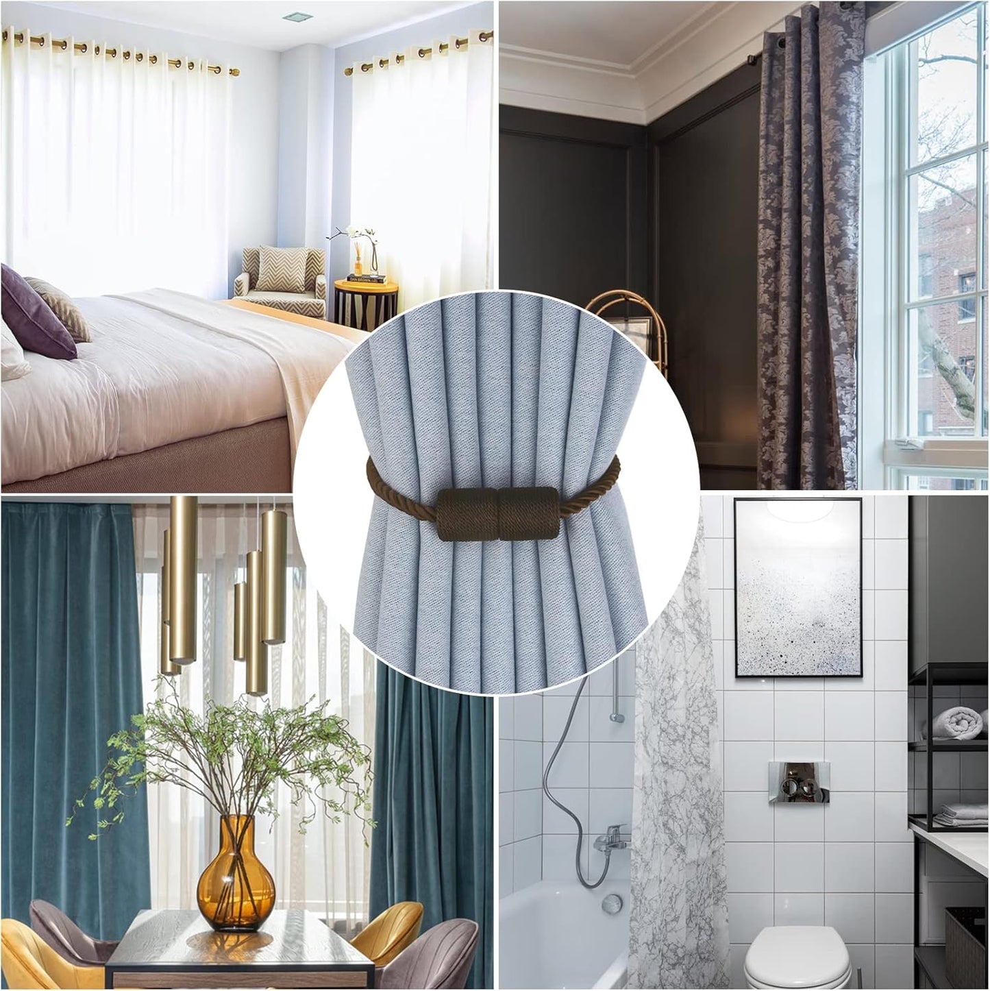 Magnetic Curtain Tiebacks 4 Pack Coffee Curtain Rope Tieback Curtain Holders for Drapes Modern Tie Backs Decorative Curtain Holdbacks