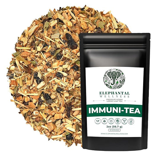 Elephantal Wellness Premium Immuni-Tea | Immune System & Respiratory Support with Reishi, Clove, Echinacea & Elderberry | Handmade, Caffeine-Free, Non-GMO Loose Leaf Blend, 2oz, 20 Servings