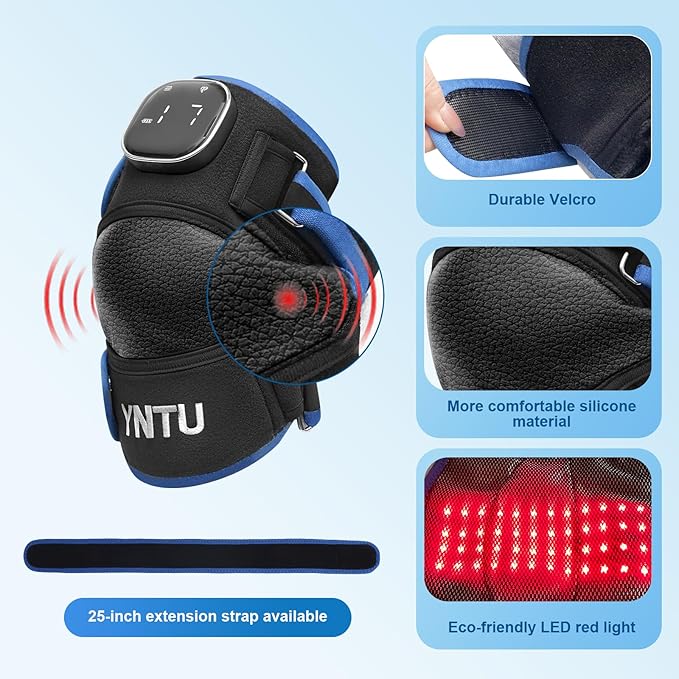 Red Light Therapy for Knee with Heated Vibration,Cordless Near Infrared Red Light Therapy Wrap Device,96 LED Beads (660nm + 850nm),3000 mAh Rechargeable Knee Massager for Pain Relief & Support (Blue)