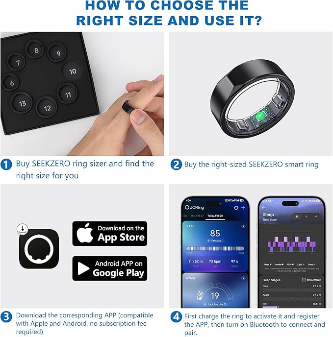 Smart Ring for Women Men - Titanium Health Fitness Tracker Ring with Heart Rate, Step Counting, Calories, Sleep & Stress Monitor for iPhone and Android, No Subscription Fee (Black, 11)