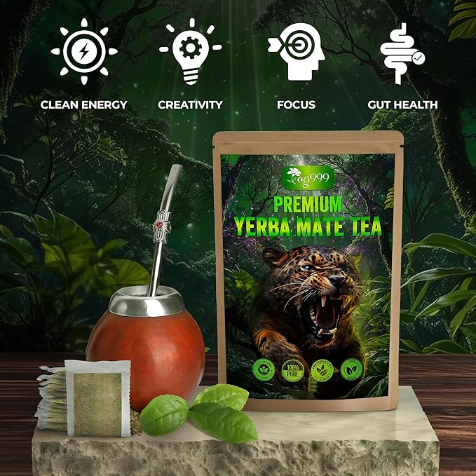 TOG999, 120 Tea Bags Yerba Mate, Hi-Caffeine, Unsmoked Yerba Mate Tea Bags, Super-Green Yerba Mate, No Dust, Fresh - Never Aged (Ilex Paraguariensis), Cultivated from Argentina - Rich in Antioxidants and Plant Nutrients.