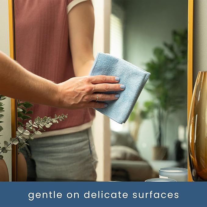 S&T INC. 200 Pack Microfiber Cleaning Cloth, Bulk Towels for Home, Reusable Microfiber Towels for Cars, Cleaning Rags, Light Blue, 11.5 Inches x 11.5 Inches, 200 Count