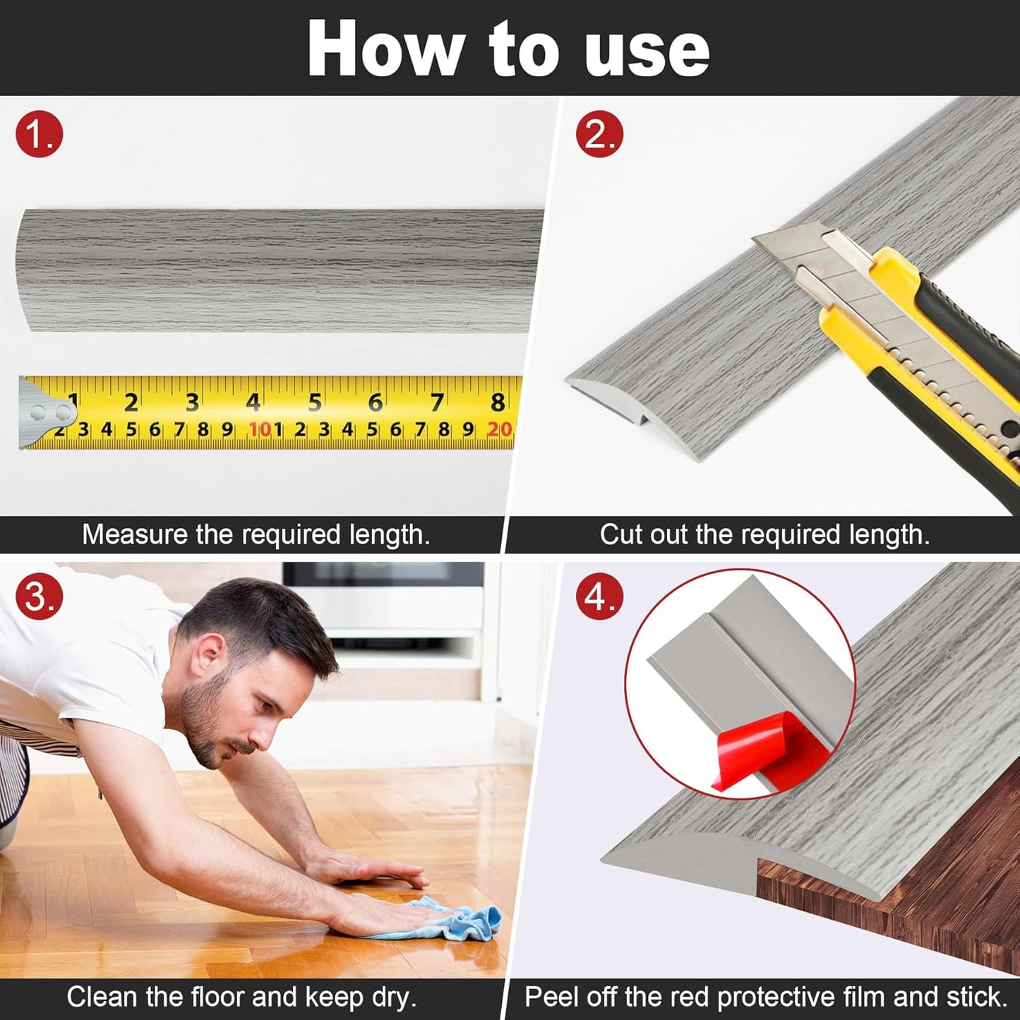 20Ft Carpet Floor Transition Strip, Self Adhesive Floor Edging Trim Strip, PVC Threshold Cover for Doorway, Floor Divider Strip Suitable for Threshold Height Less Than 5 mm - Gray Forest