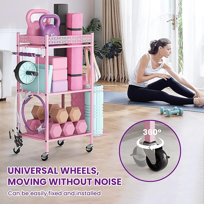 Yoga Mat Storage Rack, Home Gym Storage Rack, VOPEAK Workout Storage for Yoga Mat, Foam Roller, Equipment Gym Storage for Home Exercise and Fitness Gear (Metal)