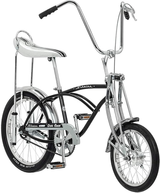 Schwinn Krate Classic Sting-Ray Bike, 20 Inch Bike for Kids or Adults, Steel Frame & Springer Fork, Fenders, Single Speed, Coaster Brake, Grey Ghost, Lemon Peeler, Coal, Grape, Orange or Apple