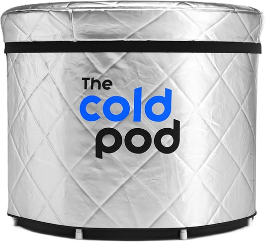 The Cold Pod Insulated XL Cold Plunge Tub Bundle - 116 Gal Ice Bath Round Tubs with Energy Saving Multi-Layer Cover - Chiller Compatible&Silver Reflective