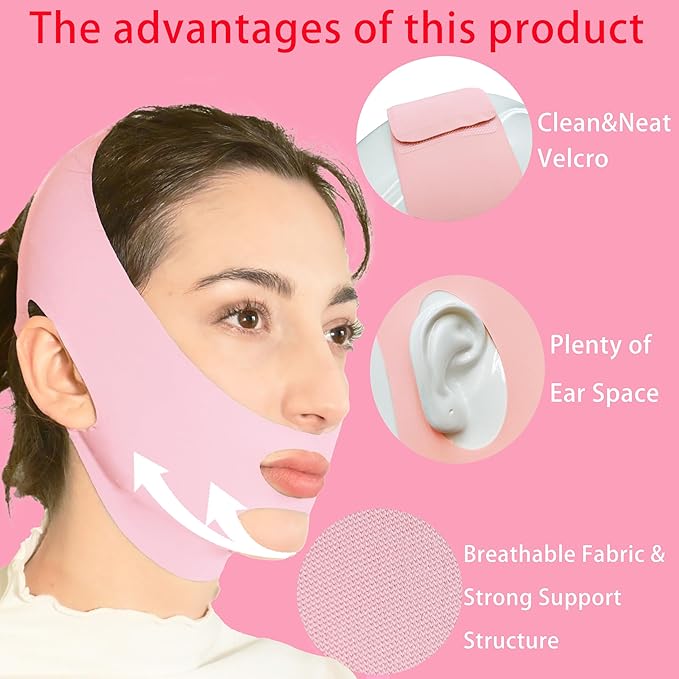 V Line Lifting Mask Chin Strap for Sleeping, Face Lifting Strap, Chin Strap, Jawline Shaper, Jaw Strap, Double Chin Reducer,Face Lift Tape & Snoring Solution (Pink~)