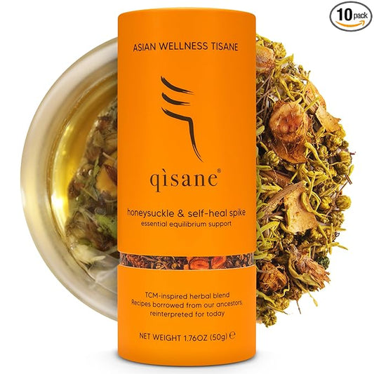 qìsane Honeysuckle Tea with Chinese Medicinal Plants - Dried Honeysuckle Flowers, Self Heal Spike, Lemon Verbena & Monkfruit to Help Support Detox & Ease Discomfort - 10 sachets (~30 cups)