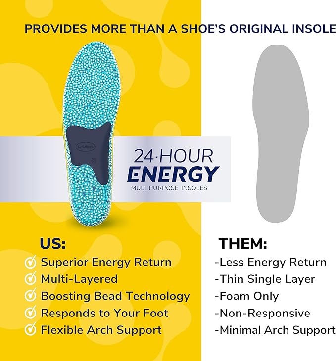 Dr. Scholl's 24-Hour Energy Multipurpose Insoles, Returns Energy with Every Step, Relieves Foot Pressure & Tired Achy Feet, Memory Foam & Gel Insert, Men's Shoe Size 8-14, 1 Pair