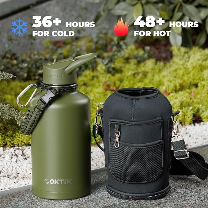 COKTIK 84oz Half Gallon Water Bottle - Triple Insulated Stainless Steel Flask, 48hr Cold Retention, Leakproof & BPA-Free, Large Water Jug for Gym, Hiking, Camping, Outdoor Sports (Midnight)