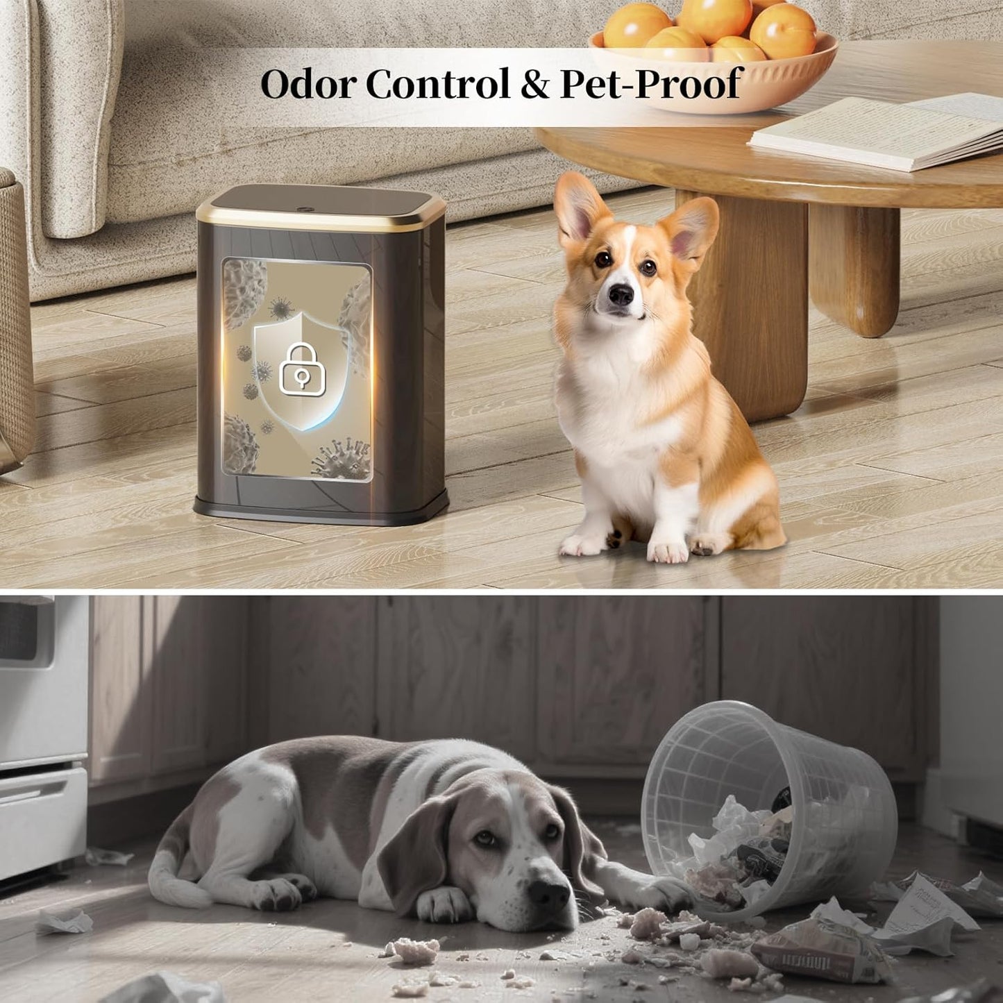 2.1 Gallon Bathroom Trash Can with Lid Press Top, 8 Liter Stainless Steel Garbage Can with Press Type Lid, Slim Trash Bin Waste Basket for Toilet, Office, Bedroom (Titanium Black)