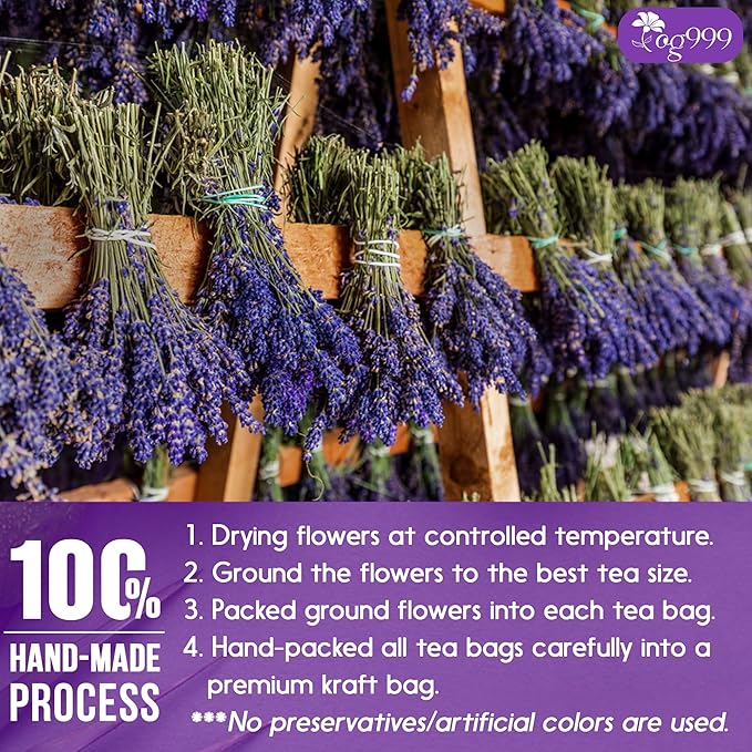120 Lavender Flower Tea Bags, 100% Natural & Pure from Lavender Flowers. Loose Flower Lavender Herbal Tea. Lavender Flower Tea. No Sugar, No Caffeine, No Gluten, Vegan.