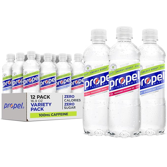 Propel Energy Boost Zero Calorie Flavored Water With Electrolytes and Caffeine, 3 Flavor Variety Pack, 16.9 fl oz Bottles (12 Pack)