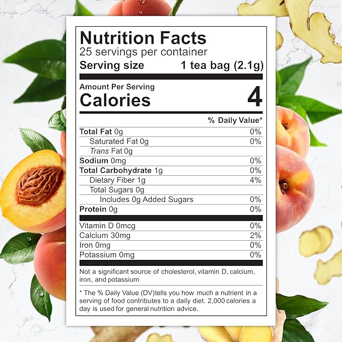 Total Tea SIimming Detox Tea Caffeine Free - 25 Day Detox - Herbal SIim with Chamomile, Hibiscus Tea & Ginger Root for Colon Cleanse – Natural Herbal Ginger & Peach Tea for Digestive Health
