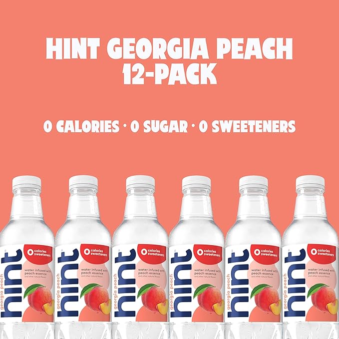 Hint Fruit-Infused Bottled Water, Georgia Peach - Sugar Free Flavored Water with Zero Calories, Naturally Flavored, and No Artificial Sweeteners - 16 Fl Oz (Pack of 12)
