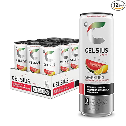 CELSIUS Sparkling Watermelon Lemonade, Sugar Free Energy Drink, 12 Fl Oz (Pack of 12)