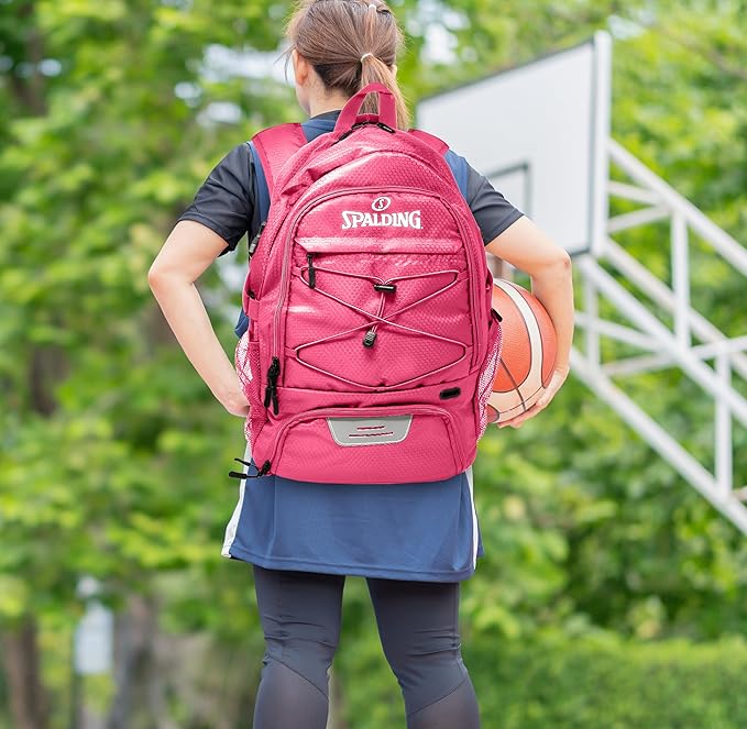 Spalding Basketball Backpack Sports Bag, Pink Backpack with Ball and Shoe Compartment, Use for Basketballs Accessories & Stuff, Basketball Gifts for Players, Pink