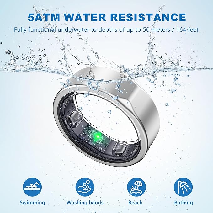 Smart Ring for Women Men - Titanium Health Fitness Tracker Ring with Heart Rate, Step Counting, Calories, Sleep & Stress Monitor for iPhone and Android, No Subscription Fee (Sliver, 8)
