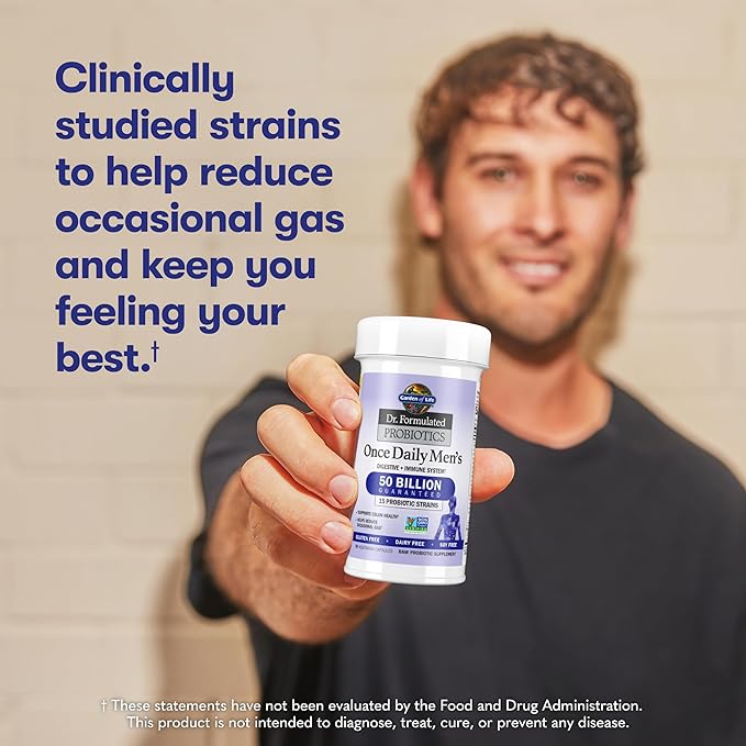 Garden of Life Probiotics for Men, Dr Formulated 50 Billion CFU 15 Probiotics for Digestive Health + Organic Prebiotic Fiber, Colon & Immune Support, Daily Gas Relief, Shelf Stable, 30 Capsules