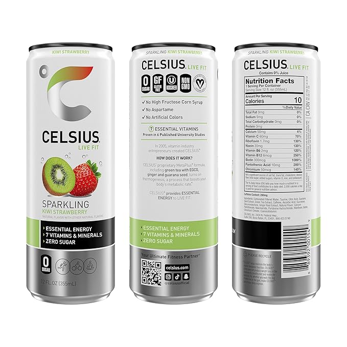 CELSIUS Sparkling Kiwi Strawberry, Sugar Free Energy Drink, 12 Fl Oz (Pack of 12)