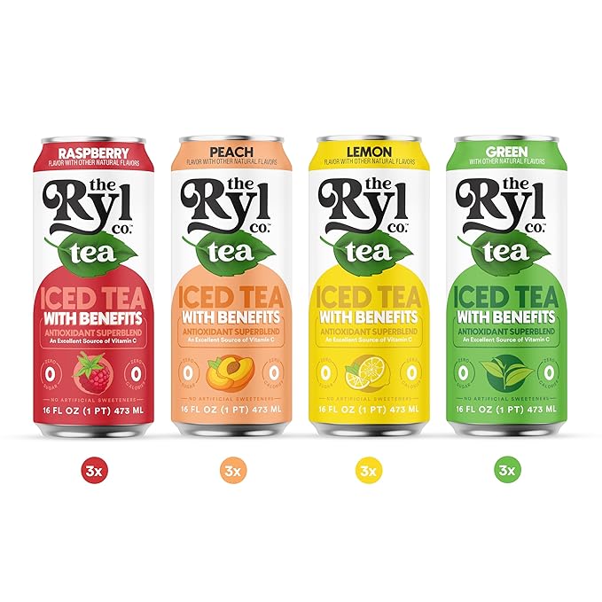Ryl Iced Tea, Variety Pack, Antioxidant Superblend, No Artificial Ingredients, 16.0 Fl Oz (12-Pack)