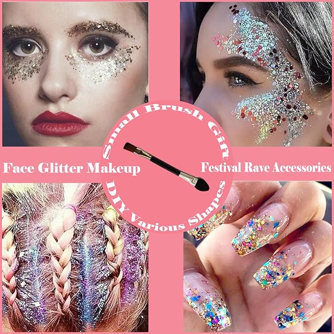 Body Glitter Face Glitter Gel: Singer Concerts Disco Festival Rave Accessories Face Glitter Makeup 150ml Chunky Sequins Mermaid Face Body Hair Glitter Gel (Purple&White&Light Pink)