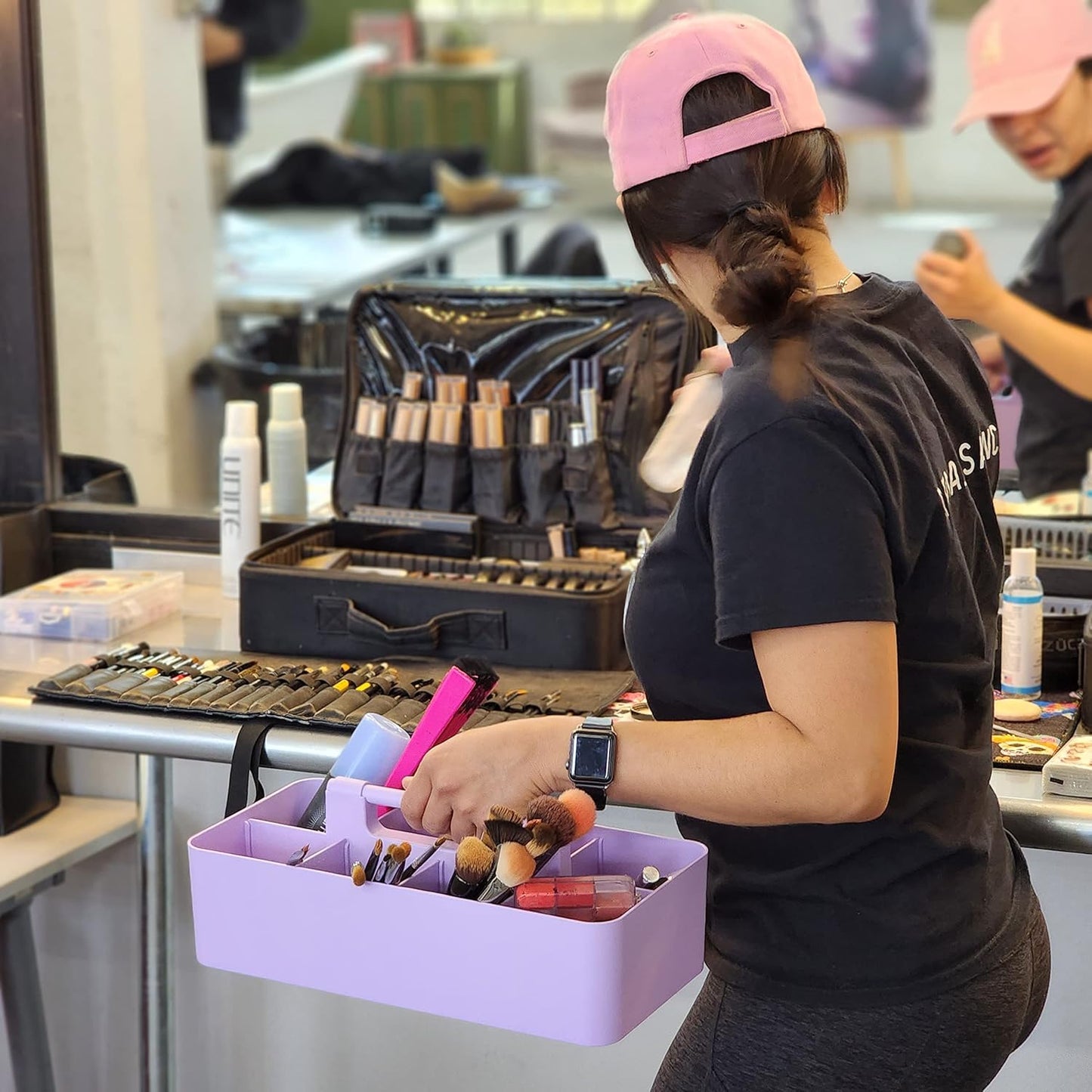 2 PACK Portable DIY 8 Dividers Durable Plastic Tote Tool & Supply Cleaning Caddy with Handle Made In USA (Lavender)