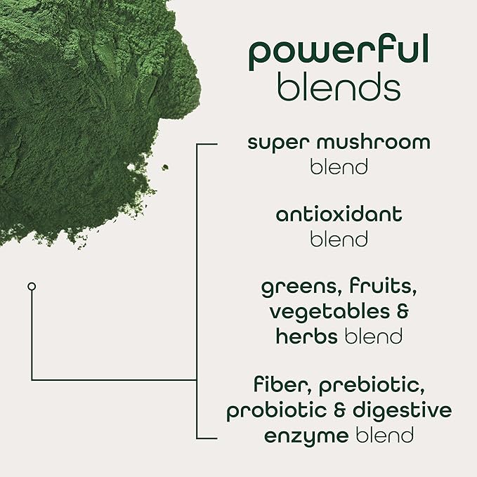 Zena Nutrition Organic Super Greens Powder, 70+ Superfoods, 0 Sugar, 5G Fiber, Spirulina, Chlorella, Antioxidants, Prebiotics/Probiotics, Digestive Enzymes, Mixed Berry, 45 Drink Mix Packets