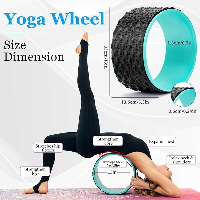 Yoga Wheel Set, Wheel Foam Roller with Back Cracker Roller for Pain Relief & Deep Tissue Massage and Stretching 500lbs Capacity, Trigger Point Therapy Massage Ball, Yoga Blocks 2 Pack with Strap