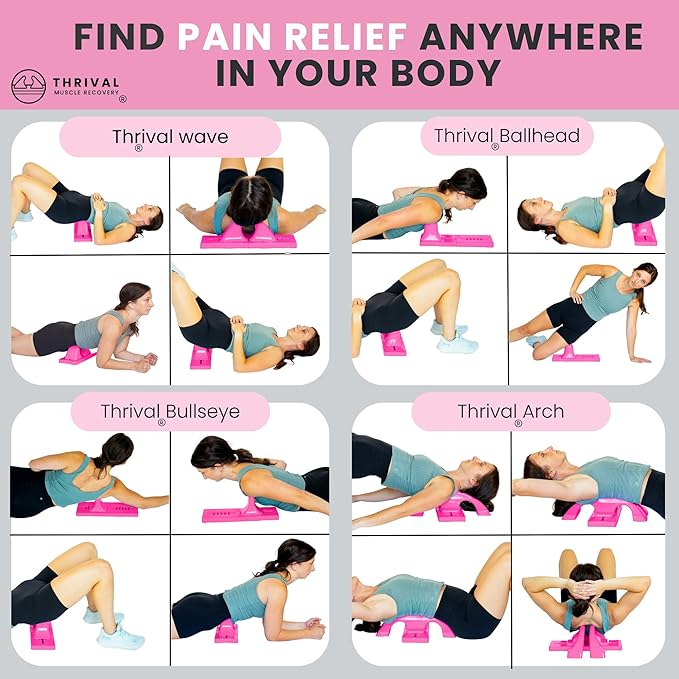 Thrival Relief Pro- Fully Adjustable Psoas, Back and Hip Flexor Muscle Release Tool for Deep Tissue, Trigger Point Massage (Pink) – Made in USA