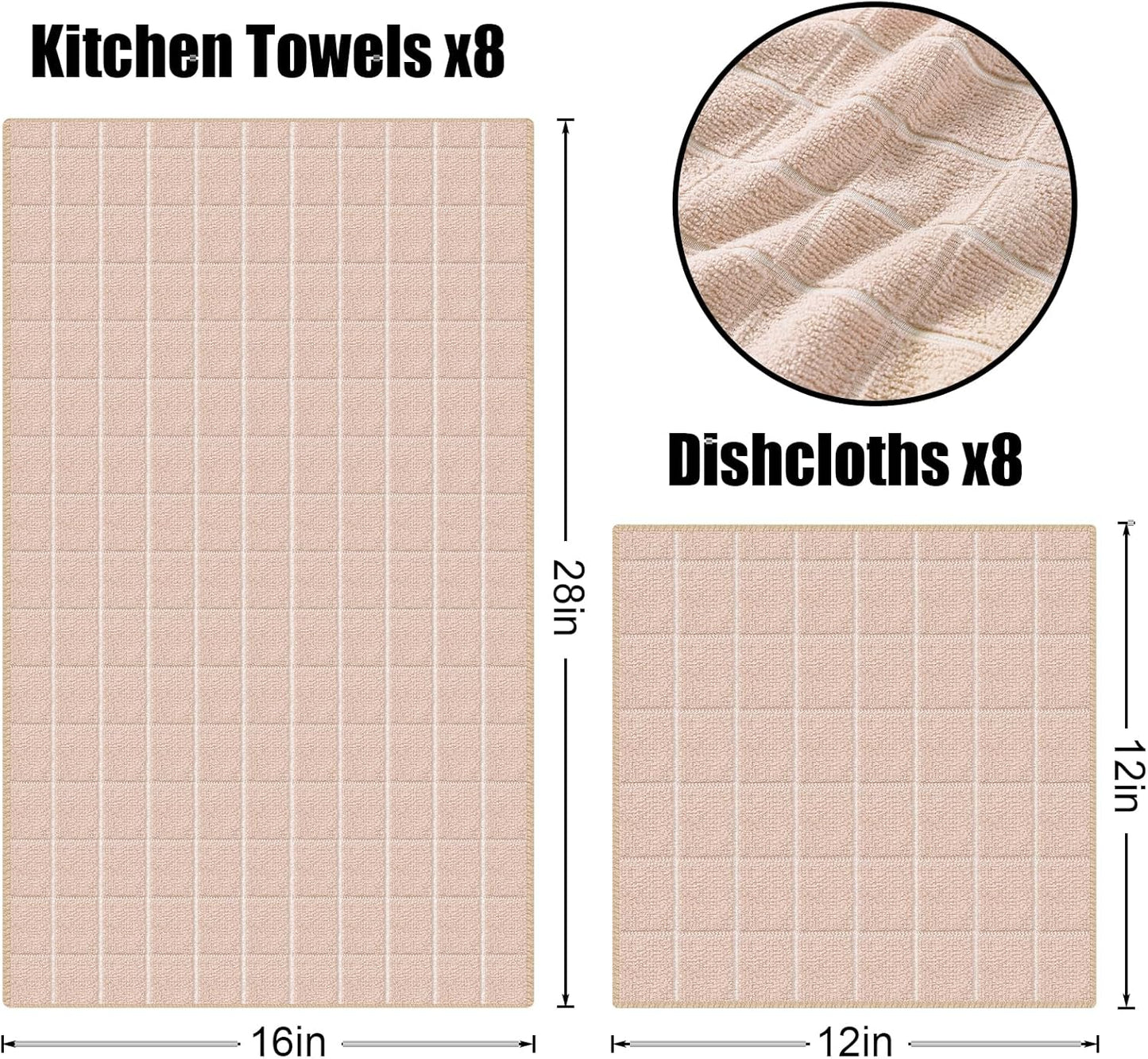 Homaxy Microfiber Kitchen Towels and Dishcloths Set, 12 Pack Soft and Absorbent Dish Hand Towels Bulk, 28 x 16 Inch & 12 x 12 Inch Quick Drying Rags for Washing Dishes, Beige