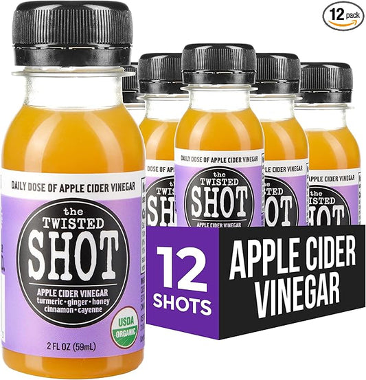 The Twisted Shot | Organic Apple Cider Vinegar Wellness Shots with Ginger, Turmeric, Honey, Cinnamon and Cayenne | Digestion, Immunity and Gut Health Support | Ready to Drink | 12, 2 oz Mini Bottles