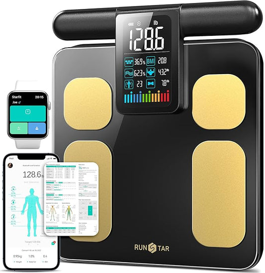 RunStar Scale for Body Weight and Fat Percentage, 8 Electrodes High Precision Digital Scale for BMI 20 Body Composition Measurement, Bathroom Smart Scales with Large Color Display FSA&HSA Eligible