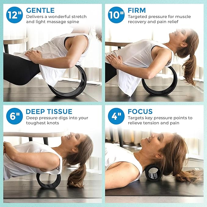 Chirp Wheel Foam Roller - Targeted Back & Neck Pain Relief, Muscle Massage, Trigger Point Therapy, High-Density Foam Tool for Physical Therapy, Stretching & Exercise, 500lbs Capacity, 4-Pack Black