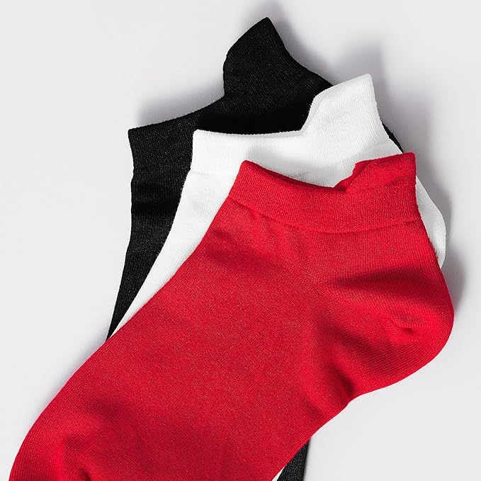 Men's Red Socks Ankle Socks Comfortable White/Black Casual With Heel Tab,Chinese New Year Socks, Size 6-10 (6 pairs)