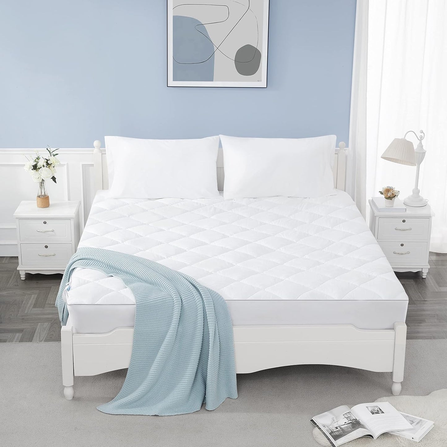 Sunflower Full Mattress Pad Cover, Cotton Mattress Cover Hypoallergenic, Extra Deep Pocket 18"-22" Quilted Mattress Protector Full Size Thin Version, Soft Breathable and Noiseless