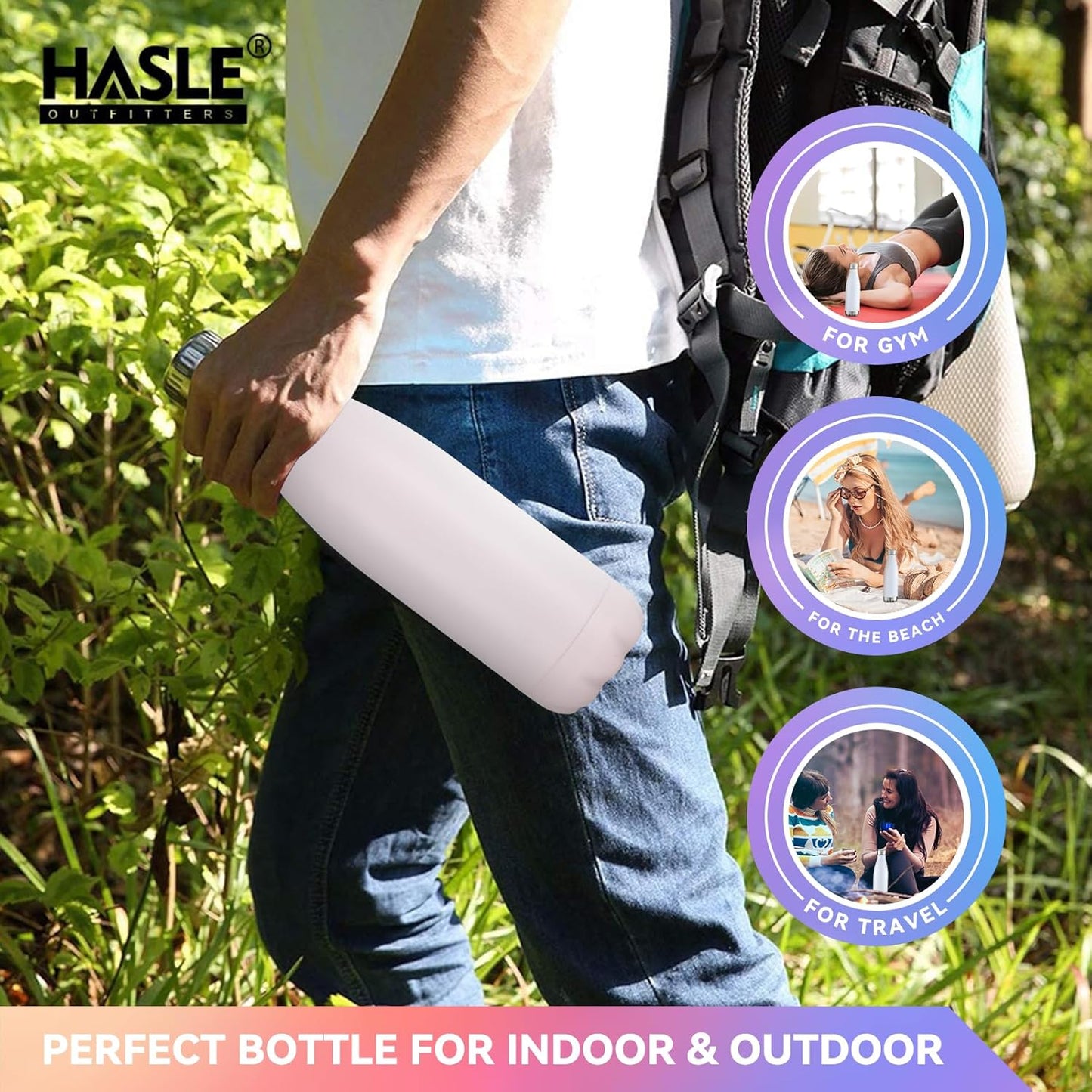 HASLE OUTFITTERS 17oz Stainless Steel Water Bottles Bulk, Vacuum Insulated Water Bottles Double Walled Powder Coated Reusable Metal Sports Water Bottles Keep Drinks Hot and Cold,Pink,4Packs