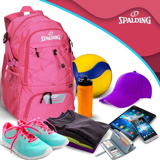 Spalding Basketball Backpack Sports Bag, Pink Backpack with Ball and Shoe Compartment, Use for Basketballs Accessories & Stuff, Basketball Gifts for Players, Pink