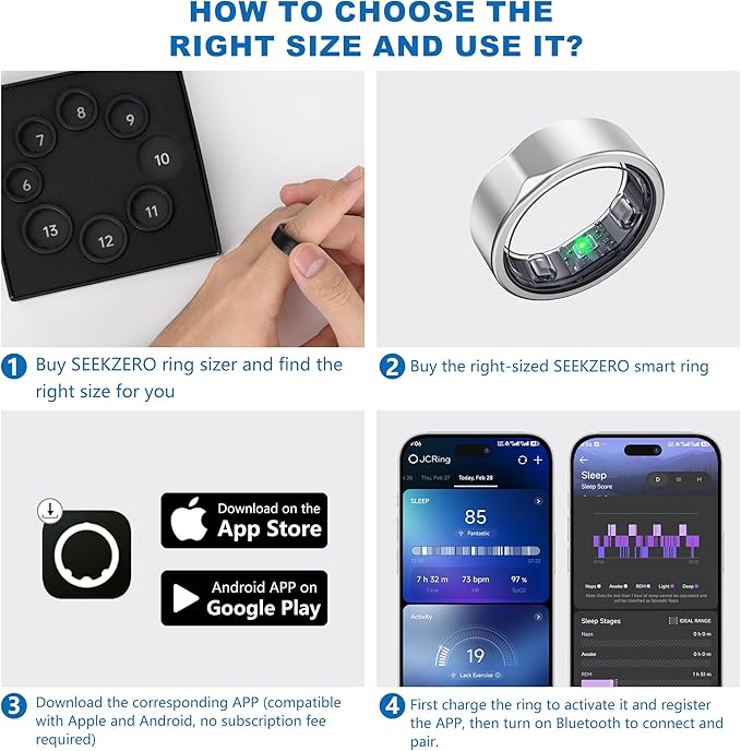Smart Ring for Women Men - Titanium Health Fitness Tracker Ring with Heart Rate, Step Counting, Calories, Sleep & Stress Monitor for iPhone and Android, No Subscription Fee (Sliver, 8)