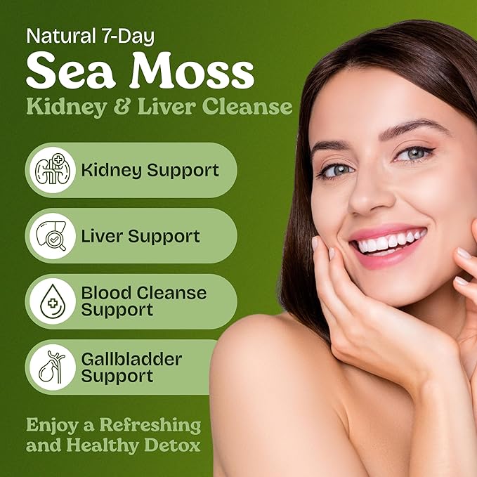 Atlantic Naturals Sea Moss 7 Day Detox Liver, Gallbladder & Kidney Cleanse - Support with Dandelion Root, Milk Thistle, Burdock Root, Red Clover, Chanca Piedra - Pineapple Flavor Drink Mix (14 oz)