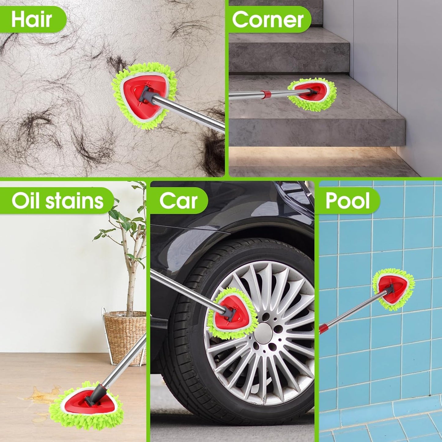 4 Pcs Spin Mop Heads Replacements & 1 Base Set for Ocedar Rinseclean 2-Tank System,Machine Washable Chenille Mop Replacement,Easy Cleaning for Bathroom,Kitchen,Tub