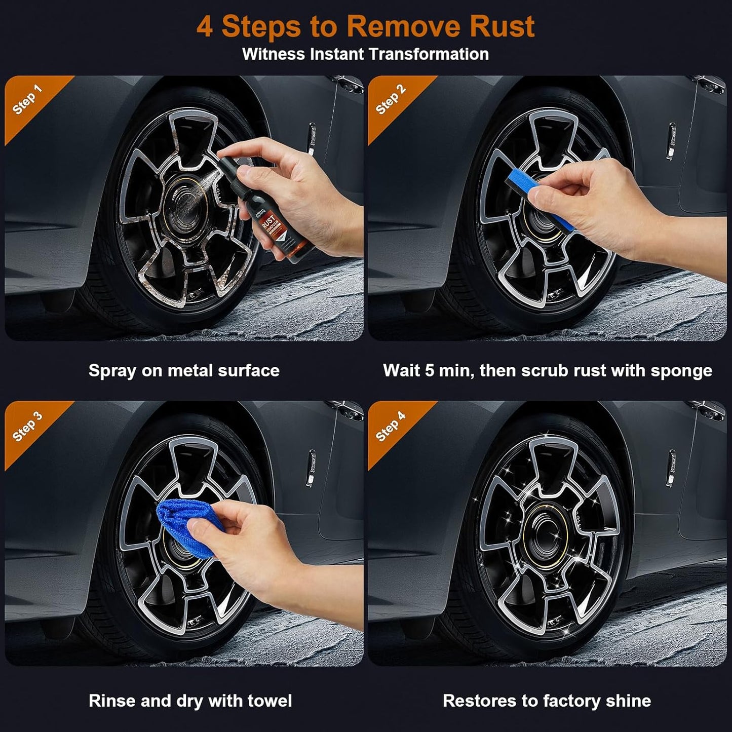 2 Pack Rust Remover Spray for Metal - 2025 Upgrade Heavy Duty Metal Cleaner for Vehicles, Tools, Chains, Iron Out Rust Stain Remover, Multi-Surface Cleaner, Fast-Acting Oxidation Remover