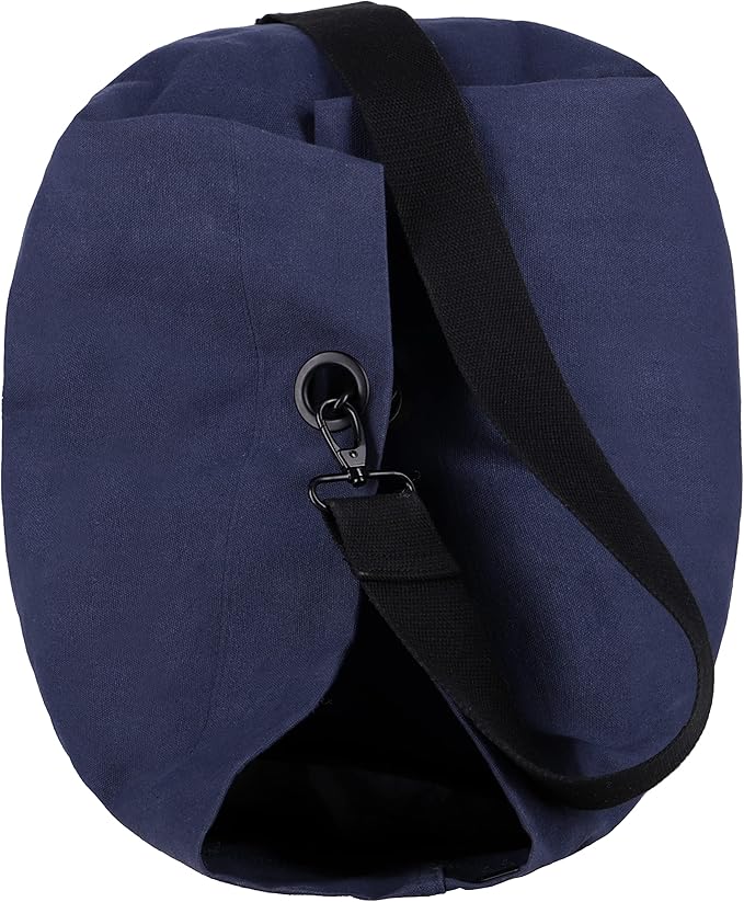 WHITEDUCK Top Load Canvas Folding Duffel Bag, Water Resistant Army Style Shoulder Bag for Men and Women- Gym, Sports, Travel, Hiking, Camping, Backpacking (Small 21" x 36",Blue)