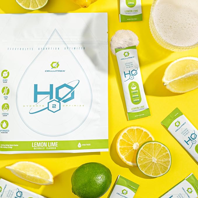 Cellutrex® H2O Electrolytes – Electrolyte Powder Drink Mix, Zero Sugar, Natural Salt Hydration Packets for Recovery and Wellness, Lemon Lime, 20 Sticks