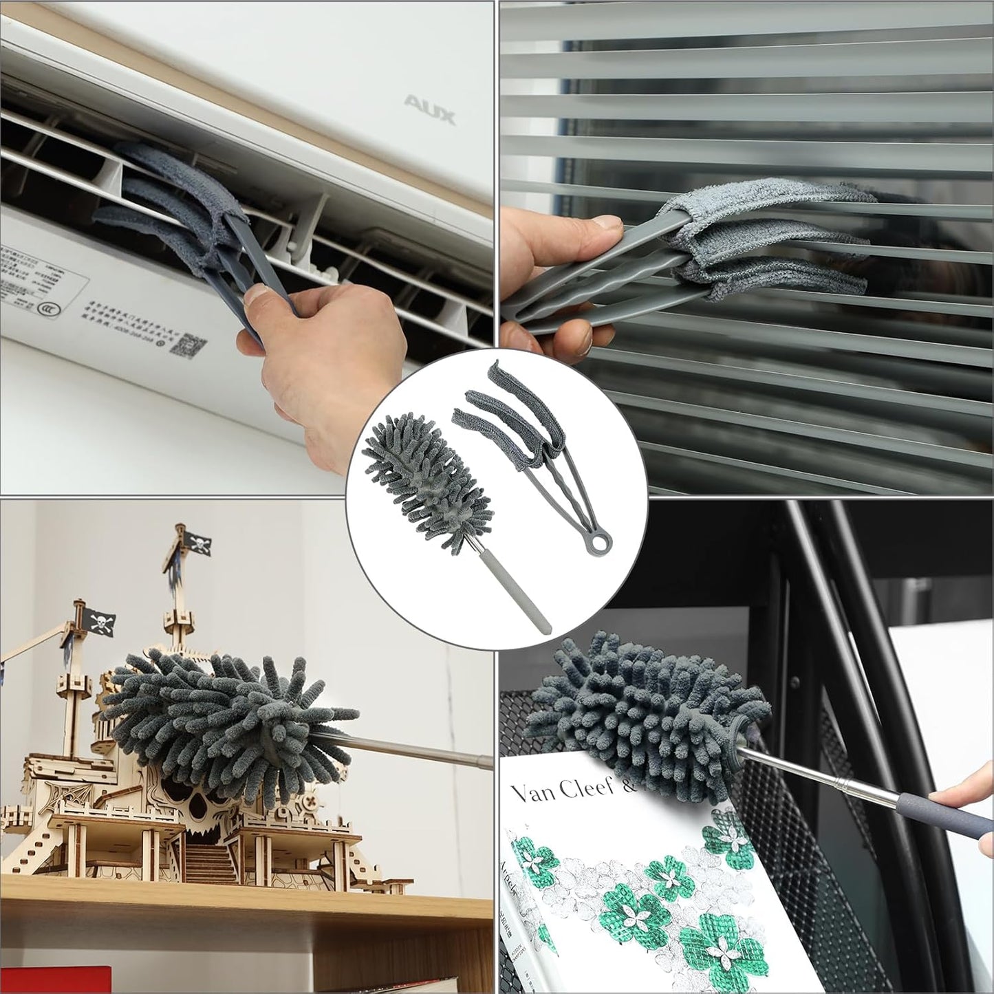 10 PCS Microfiber Feather Duster Kit, Dusters for Cleaning with Extension Pole, Retractable Bendable, Gap Dust Brush Blind Duster, for Cleaning Ceiling Fan, High Ceilings, Cars